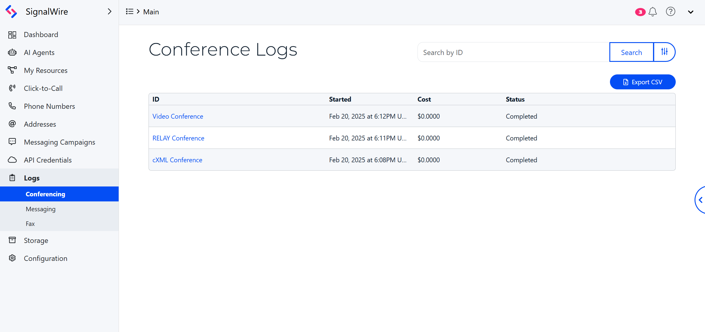 Export Logs from your SignalWire Space